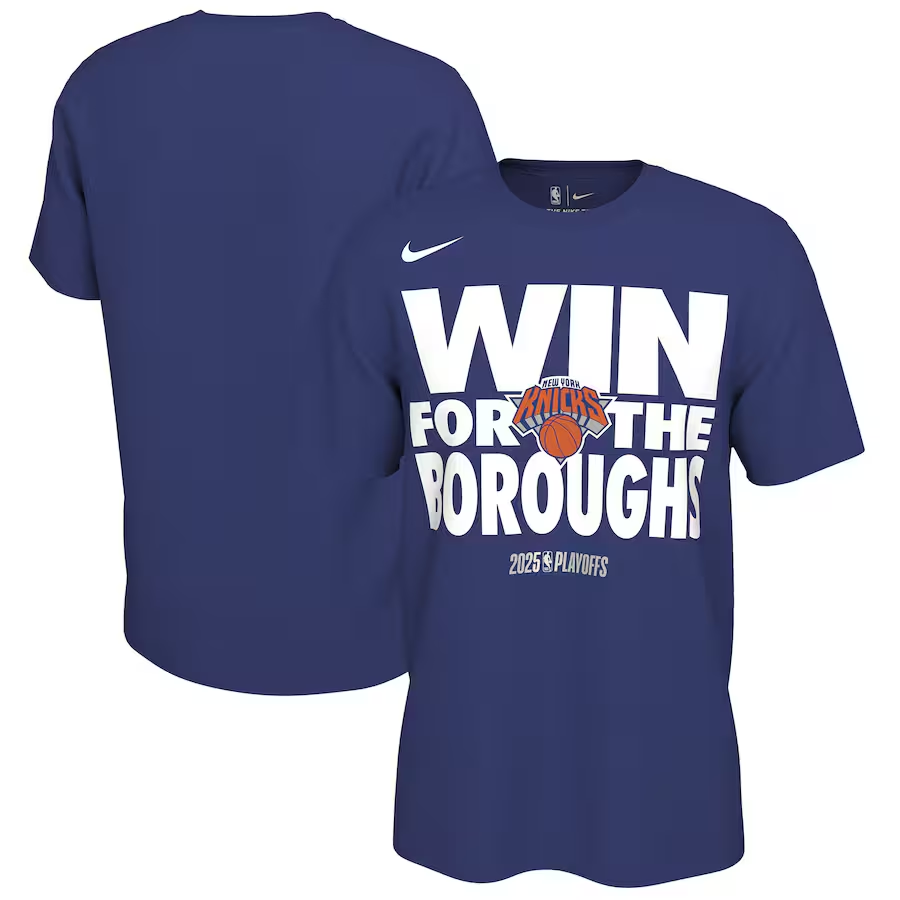 Men's New York Knicks Rush Blue 2025 Playoffs On-Court Mantra T-Shirt